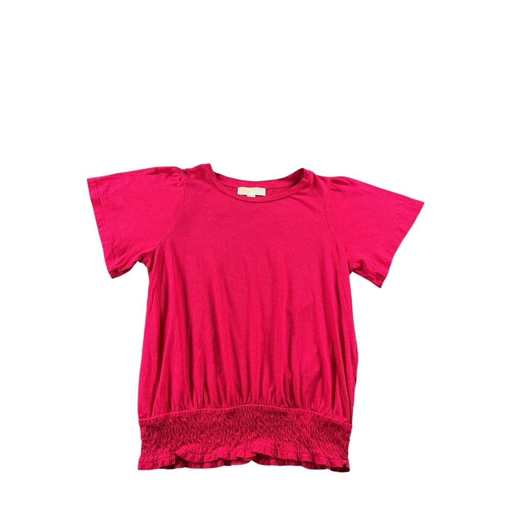 Michael Kors Pink Smocked Hem Short Sleeve Blouse Top Medium